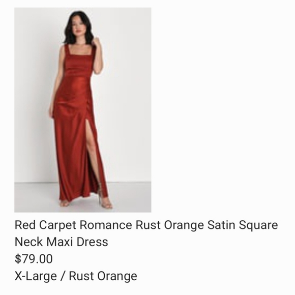 NWT Lulus Red Carpet Romance Rust Orange Satin Square Neck Maxi Dress sz XL - Picture 7 of 8